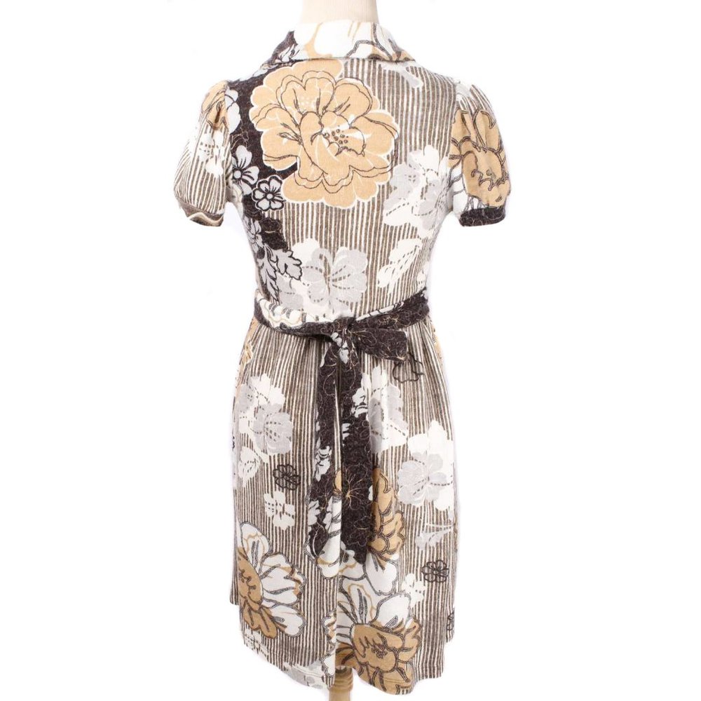 EVA FRANCO Brown Floral Tie Waist Wool Blend Retro Fit & Flare Dress Size 10 - Picture 4 of 6